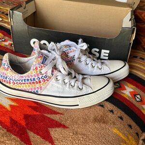 Converse White Sneakers with Colorful Logo Pattern